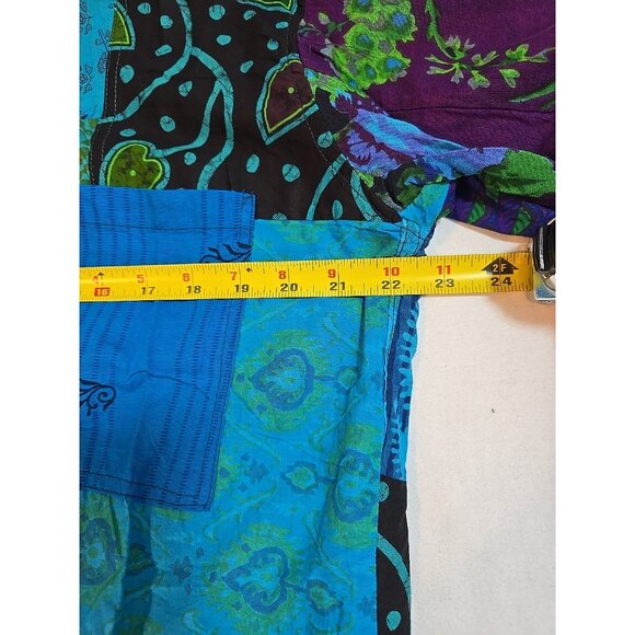 Turquoise Patchwork Unisex Boho Vintage Style Shirt button up front size L New - Picture 8 of 14